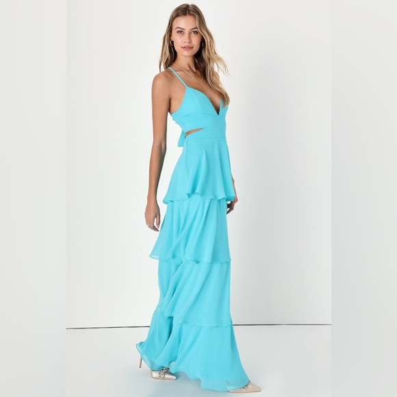 LULU’S Tier And Now Blue Tie-Back Tiered Maxi Dress - Picture 3 of 6